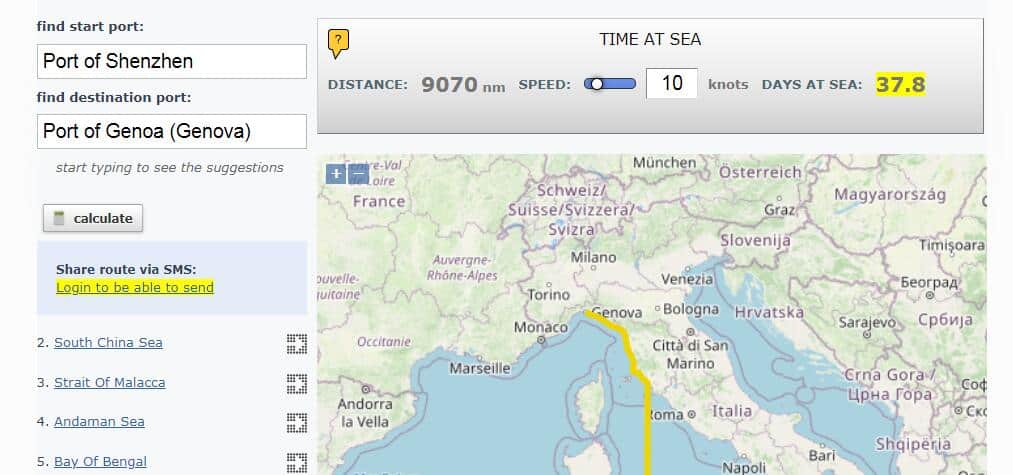 shipping route from china to Italy
