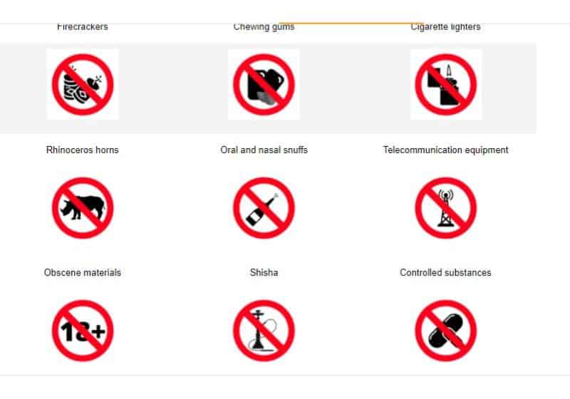Figure 1 – Prohibated items to enter in Singapore
