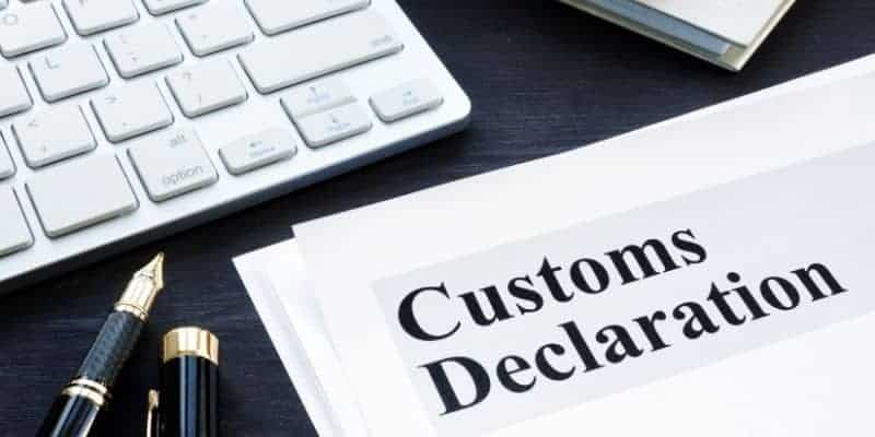 Customs declaration document Customs declaration document