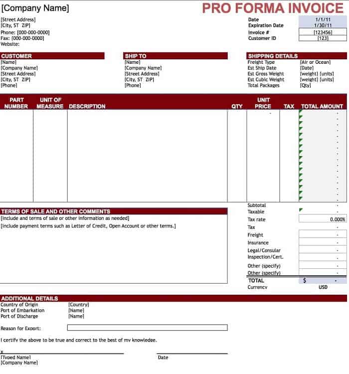 Proforma invoice sample