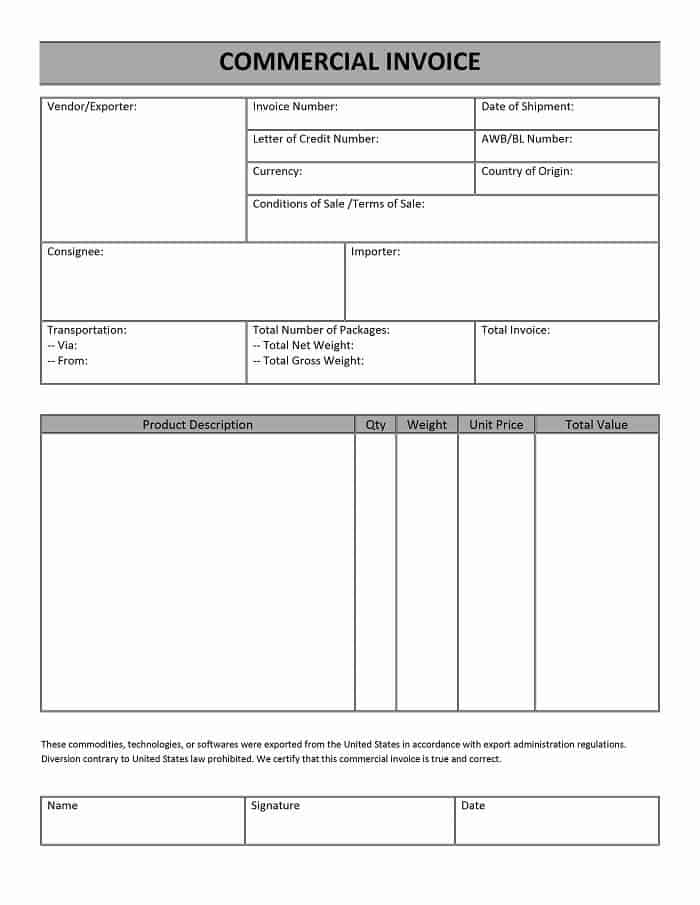 Commercial Invoice sample Template Commercial Invoice sample Template