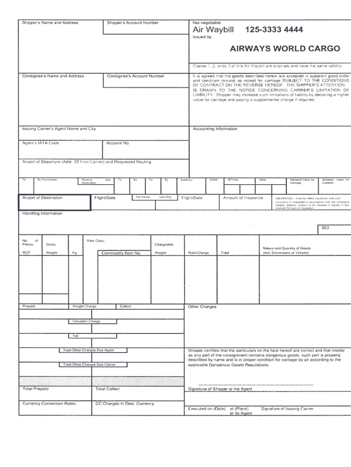 Airway Bill Sample