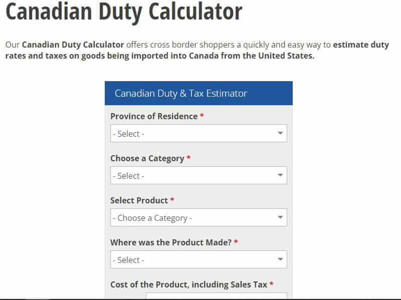Tax Calculator for importing from China to Canada