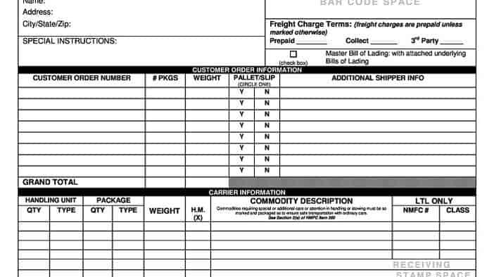 Sample Bill of Lading