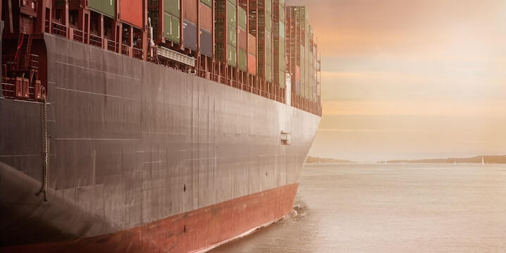 A cargo ship in the ocean