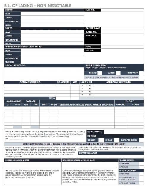 Sample Bill of Lading