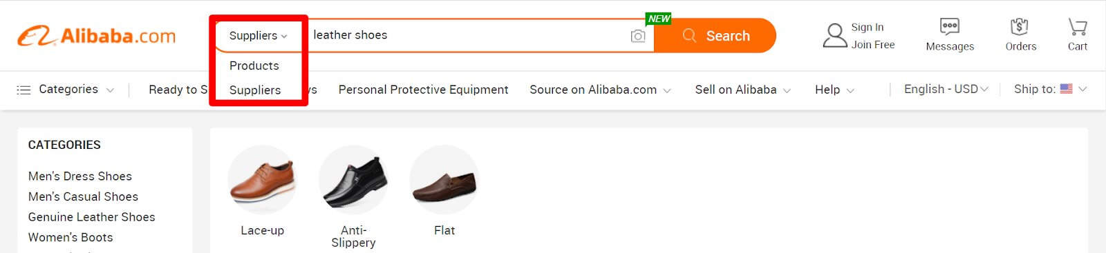 Use Supplier Search on Alibaba