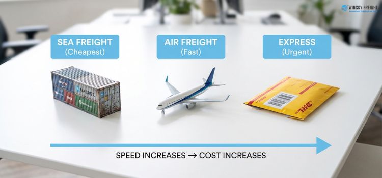 Comparison of Sea Freight, Air Freight, and Express shipping options to import from China to Australia