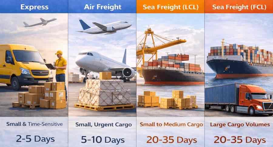 China to Canada Shipping Methods_Express, Air, Sea LCL, and Sea FCL