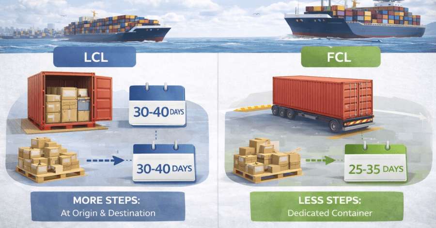 Sea freight time China to Canada (LCL vs FCL)