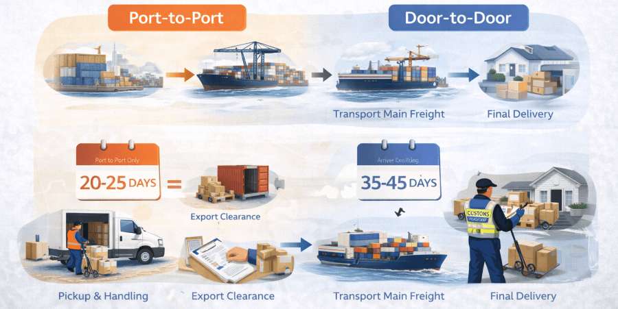 Port-to-port vs. door-to-door shipping time from China to Canada