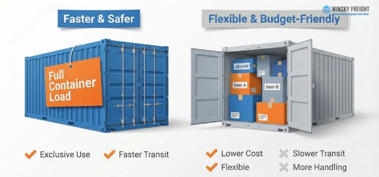 FCL and LCL, both shipping modes have different cost structures, shipment volumes, and handling complexities