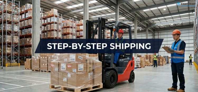 Complete blueprint showing all steps of the Alibaba shipping process