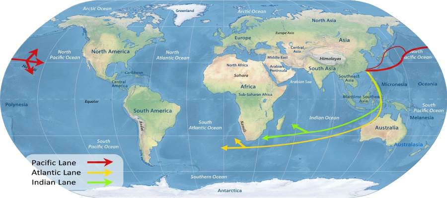 Popular shipping routes from China